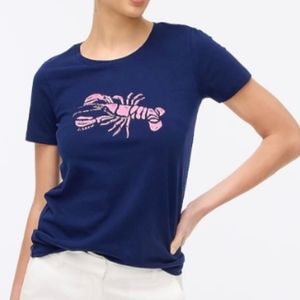J.Crew Women's Lobster Graphic Tee Antique Navy Flamingo Collectors Short Sleeve